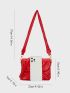 Small Flap Square Bag Ruched Detail Metal Decor Neon Red