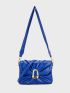 Small Flap Square Bag Ruched Detail Metal Decor Blue