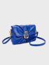 Small Flap Square Bag Ruched Detail Metal Decor Blue