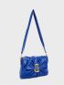 Small Flap Square Bag Ruched Detail Metal Decor Blue