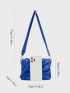 Small Flap Square Bag Ruched Detail Metal Decor Blue