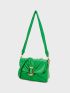 Small Flap Square Bag Ruched Detail Metal Decor Green