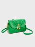 Small Flap Square Bag Ruched Detail Metal Decor Green