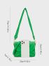 Small Flap Square Bag Ruched Detail Metal Decor Green