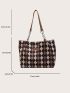 Geometric Pattern Shoulder Tote Bag Letter Patch Decor