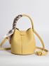 Solid Color Bucket Bag Double Handle With Twilly Scarf Decor