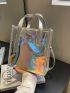 Small Square Bag Double Handle Holographic Pattern, Clear Bag