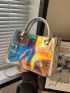 Medium Square Bag Double Handle Funky Holographic Pattern, Clear Bag
