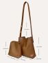 Solid Color Bucket Bag With Small Pouch