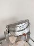 Medium Fanny Pack Metallic Crocodile Embossed Chain Decor