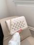 Rhinestone Decor Square Bag Mini Flap White