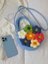 Mini Straw Bag Flower Decor Double Handle