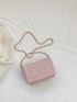 Mini Quilted Square Bag Baby Pink Studded Decor Flap For Daily