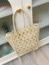 Medium Straw Bag Double Handle Hollow Out Design