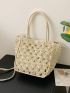 Medium Straw Bag Double Handle Hollow Out Design