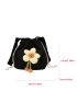 Flower Decor Bucket Bag Mini Black Canvas