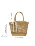 Twilly Scarf Decor Straw Bag Vacation Hollow Out Design