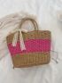 Twilly Scarf Decor Straw Bag Vacation Drawstring Design