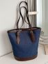 Colorblock Shoulder Tote Bag Buckle Decor Small