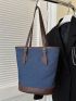 Colorblock Shoulder Tote Bag Buckle Decor Small