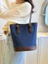 Colorblock Shoulder Tote Bag Buckle Decor Small