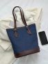 Colorblock Shoulder Tote Bag Buckle Decor Small