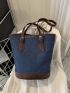 Colorblock Shoulder Tote Bag Buckle Decor Small