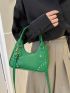 Green Shoulder Bag Fashionable Studded Decor PU