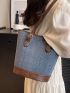 Small Colorblock Shoulder Tote Bag Denim Double Handle For Daily