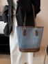 Small Colorblock Shoulder Tote Bag Denim Double Handle For Daily