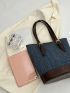 Small Colorblock Shoulder Tote Bag Denim Double Handle For Daily