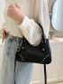 Studded Decor Shoulder Bag Small White