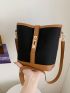 Small Bucket Bag Colorblock Metal Decor Adjustable Strap For Daily