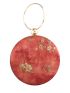 Mini Circle Bag Red Floral Pattern Ring Strap For Party