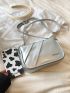 Mini Square Bag Silver Metal Decor Chain Strap For Daily