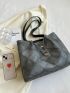 Small Shoulder Tote Bag Plaid Pattern Chain Decor Double Handle For Daily