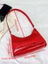 Crocodile Embossed Baguette Bag Red Fashionable Top Handle For Daily