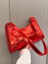 Crocodile Embossed Baguette Bag Red Fashionable Top Handle For Daily