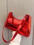 Crocodile Embossed Baguette Bag Red Fashionable Top Handle For Daily