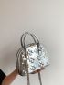 Small Dome Bag Funky Metallic Heart Embossed Double Handle PU