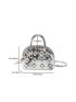 Small Dome Bag Funky Metallic Heart Embossed Double Handle PU