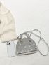 Small Dome Bag Funky Metallic Heart Embossed Double Handle PU