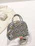 Small Dome Bag Funky Metallic Heart Embossed Double Handle PU