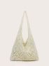 Beige Crochet Bag Vacation Hollow Out Polyester