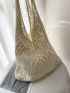 Beige Crochet Bag Vacation Hollow Out Polyester