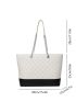 Two Tone Shoulder Tote Bag Fashionable Argyle Quilted Chain PU