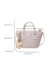 White Bucket Bag Fashionable Braided Textured Studded Decor Double Handle PU