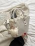 White Bucket Bag Fashionable Braided Textured Studded Decor Double Handle PU