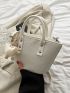 White Bucket Bag Fashionable Braided Textured Studded Decor Double Handle PU