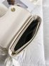 Geometric Embossed Saddle Bag Twilly Scarf Decor Flap Beige PU